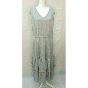 Woman Within Women's V Neck Maxi Dress 14 16 Sleeveless Gray Jersey Knit XL